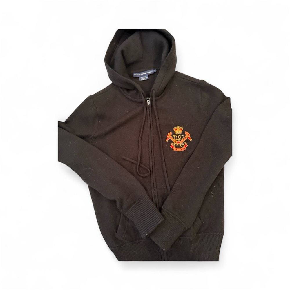 Ralph Lauren 100% Merino Wool Black Sweater with Orange Crest